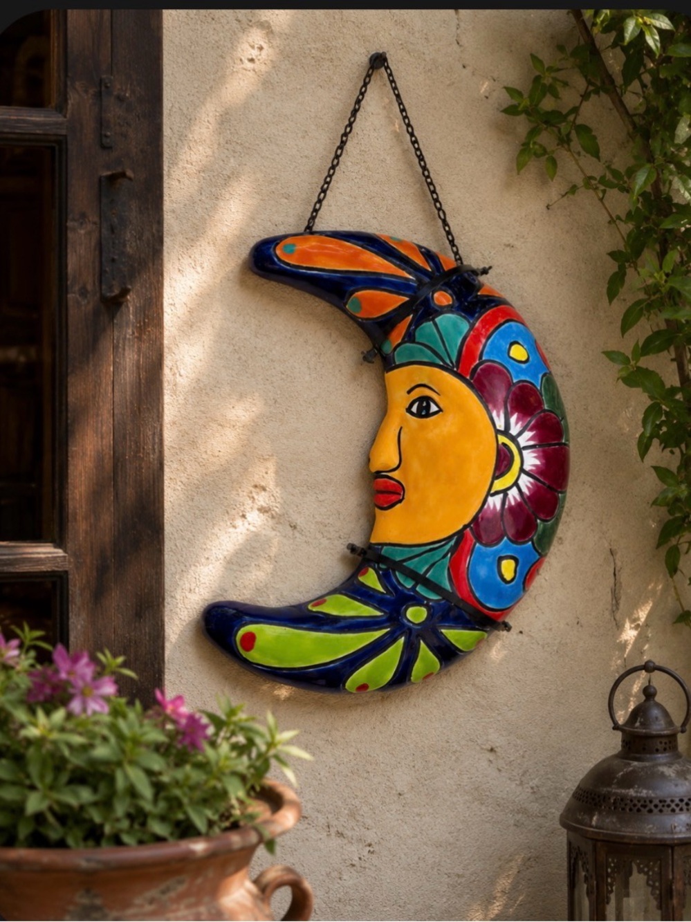 Talavera mexican Pottery large crescent Moon celestial wall decor nwt